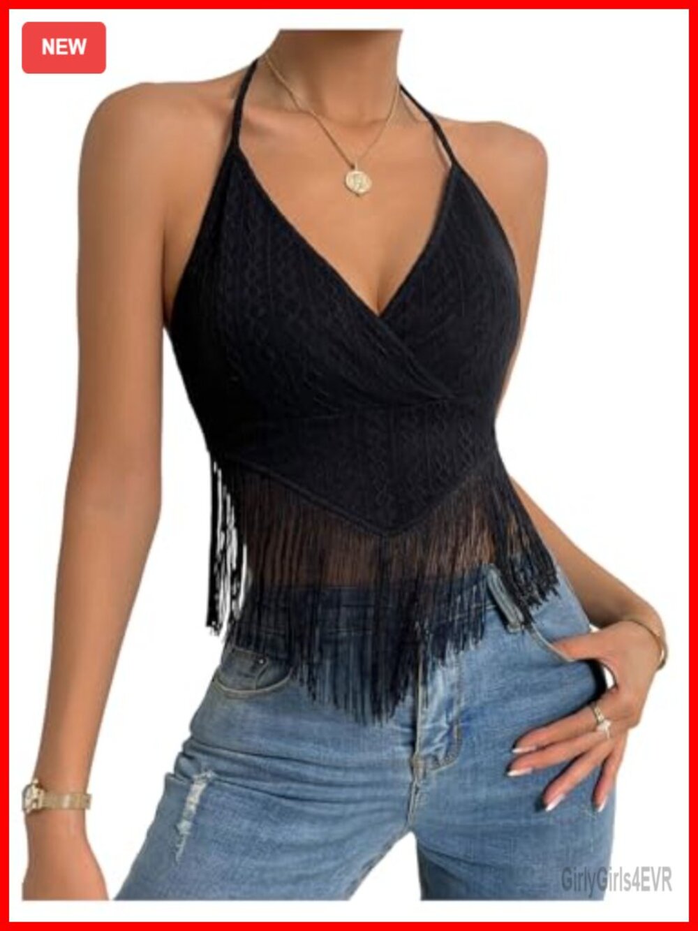 SweatyRocks Fringe Halter Crop Top Sleeveless V-Neck Western Cowgirl Tank